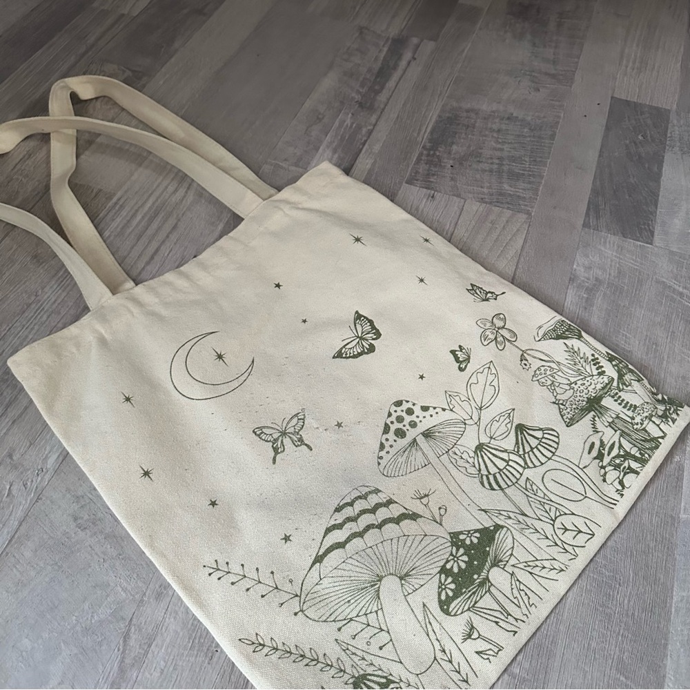 Canvas Tote Bag with Green Botanical Print